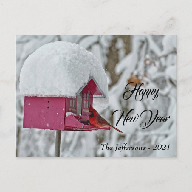 Red Cardinal Happy New Year Postcard (Front)