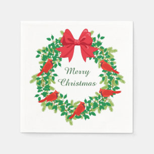 Red Cardinal Holiday Wreath Napkin