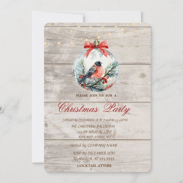 Red Cardinal Holly Berry Ball Christmas Corporate Invitation (Front)