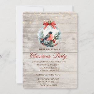 Red Cardinal Holly Berry Ball Christmas Corporate Invitation
