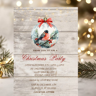 Red Cardinal Holly Berry Ball Christmas Corporate Invitation