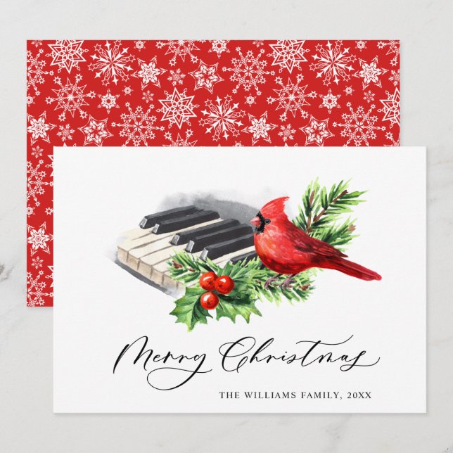 Red Cardinal Holly Berry Christmas Greeting Holiday Card (Front/Back)