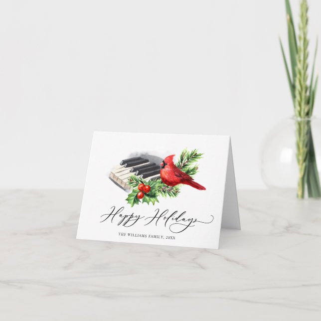 Red Cardinal Holly Berry Christmas Greeting Holiday Card (Front)