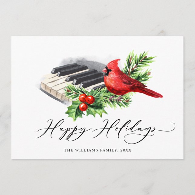 Red Cardinal Holly Berry Christmas Greeting Holiday Card (Front)