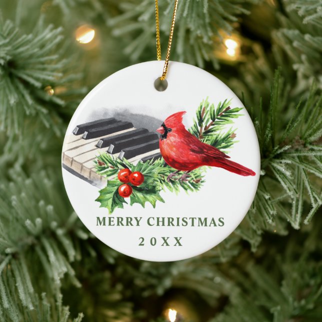 Red Cardinal Holly Berry Christmas Holiday Ceramic Tree Decoration (Tree)