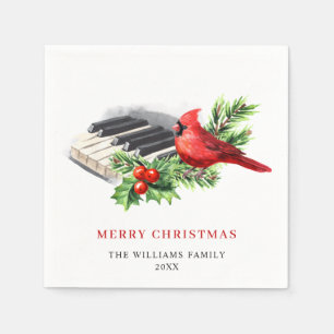 Red Cardinal Holly Berry Christmas Holiday Party Napkin