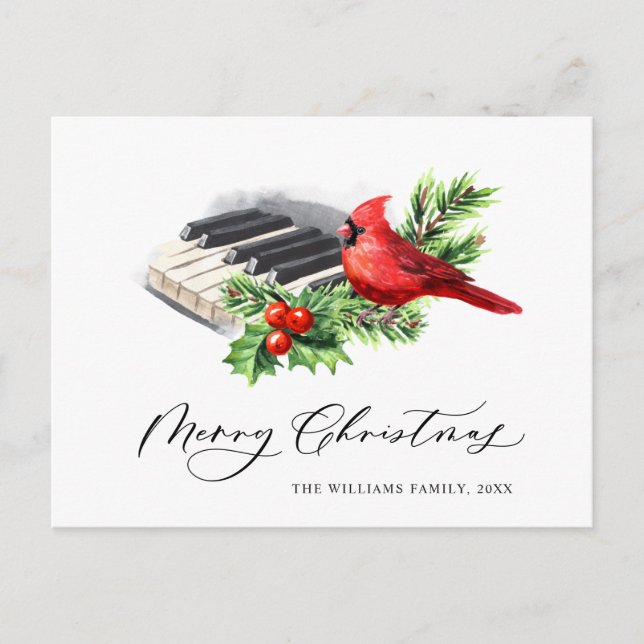 Red Cardinal Holly Berry Christmas Holiday Postcard (Front)