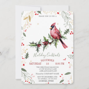 Red Cardinal Holly Berry Company Christmas  Invitation