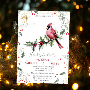 Red Cardinal Holly Berry Company Christmas Invitation