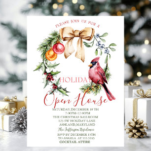 Red Cardinal Holly Berry Open House  Invitation