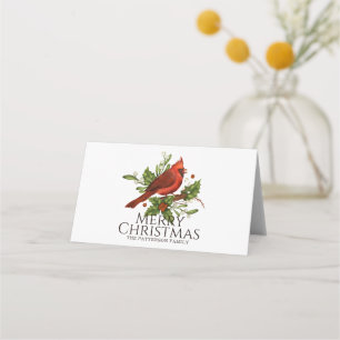 Red Cardinal Holly Christmas Table Decor Place Card