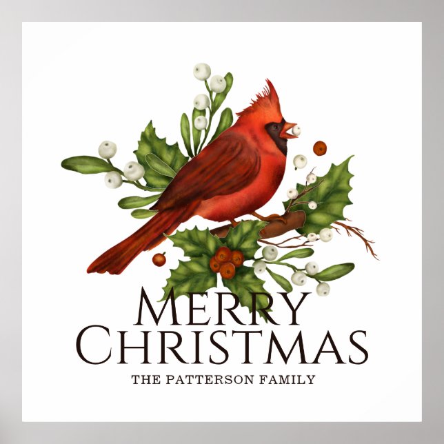 Red Cardinal Holly Christmas Wall Decor (Front)