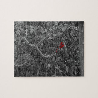 Red Cardinal in a Tree Black and White Jigsaw Puzzle