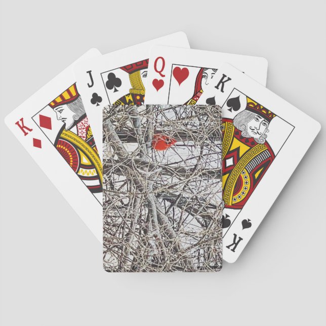 Red Cardinal in a Tree on a Snow Filled Day Playing Cards (Back)