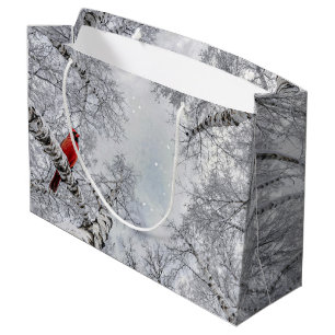 Red Cardinal In a Winter White Birch Forest Large Gift Bag