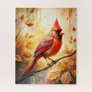 Red Cardinal in Autumn Fall Jigsaw Puzzle