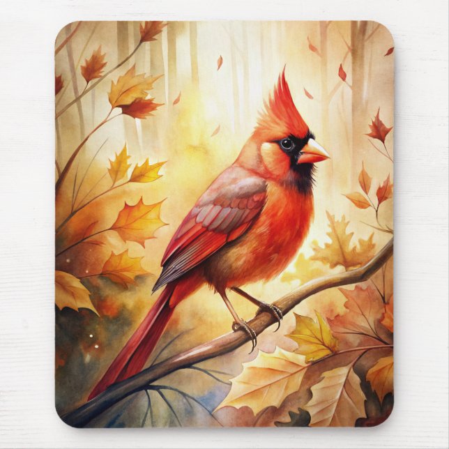 Red Cardinal in Autumn Fall Mouse Mat (Front)