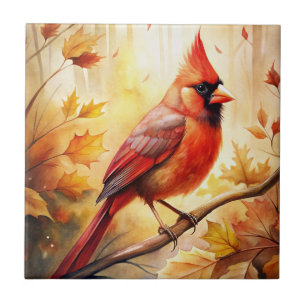 Red Cardinal in Autumn Fall Tile