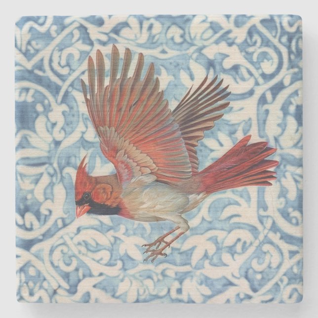 Red Cardinal in Flight Stone Coaster (Front)
