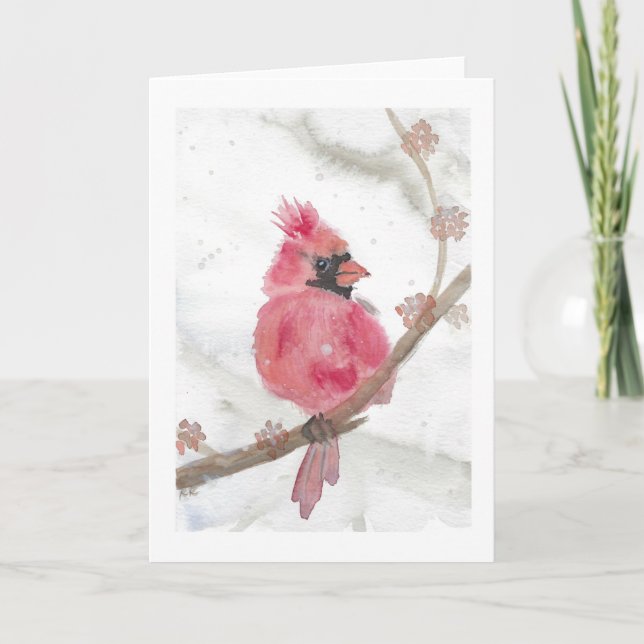 Red Cardinal in Snow Holiday Card (Front)