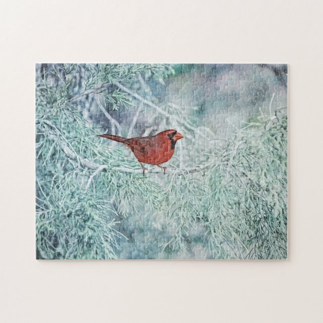 Red Cardinal in Snow Trees Art Puzzle (Horizontal)