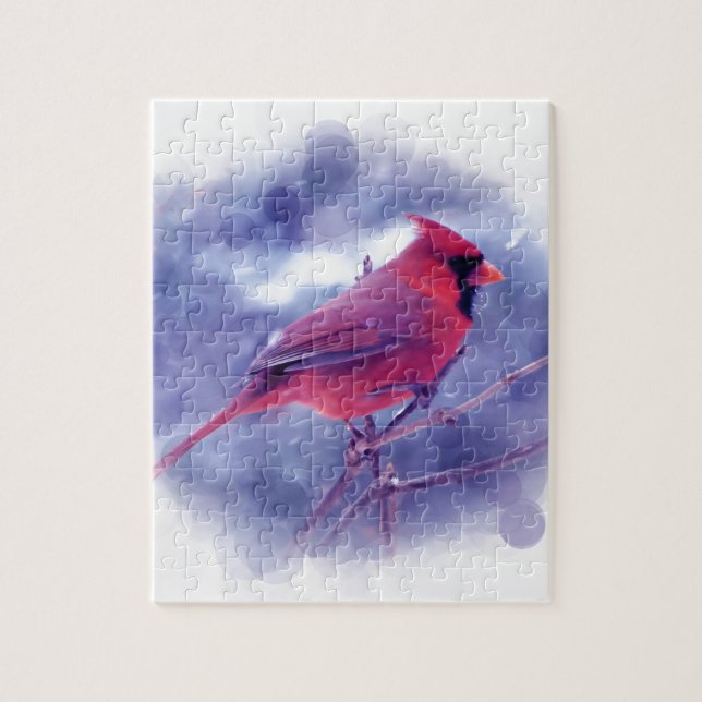 Red Cardinal in the Blizzard Jigsaw Puzzle (Vertical)