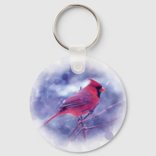 Red Cardinal in the Blizzard Key Ring