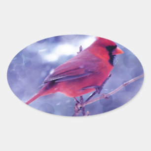Red Cardinal in the Blizzard Oval Sticker