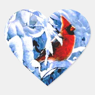 Red Cardinal In the Winter Snow Heart Sticker
