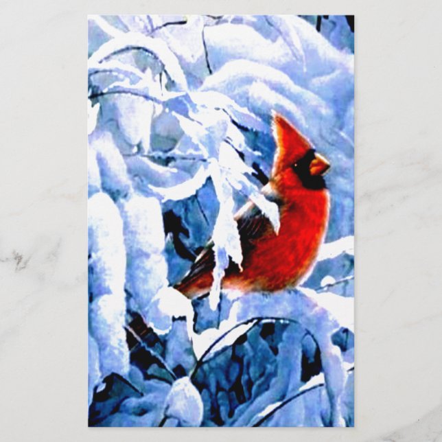 Red Cardinal In the Winter Snow Stationery (Front)