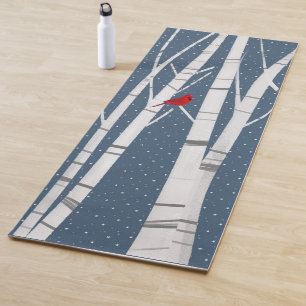 Red Cardinal In Winter Birch Tree Yoga Mat