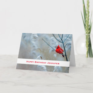 Red Cardinal in Winter Nature Photo Birthday Card