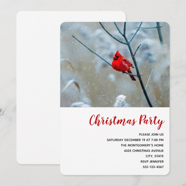 Red Cardinal in Winter Nature Photo Christmas Invitation (Front/Back)