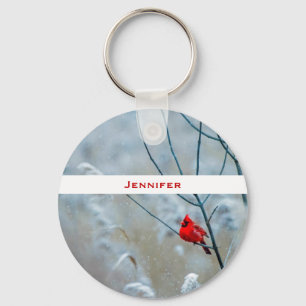 Red Cardinal in Winter Nature Photo Christmas Key Ring