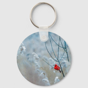 Red Cardinal in Winter Nature Photo Christmas Key Ring