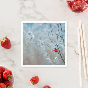 Red Cardinal in Winter Nature Photo Christmas Napkin