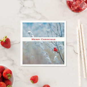 Red Cardinal in Winter Nature Photo Christmas Napkin