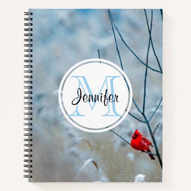 Red Cardinal in Winter Nature Photo Christmas Notebook (Front)