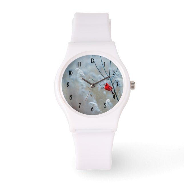 Red Cardinal in Winter Nature Photo Christmas Watch (Front)