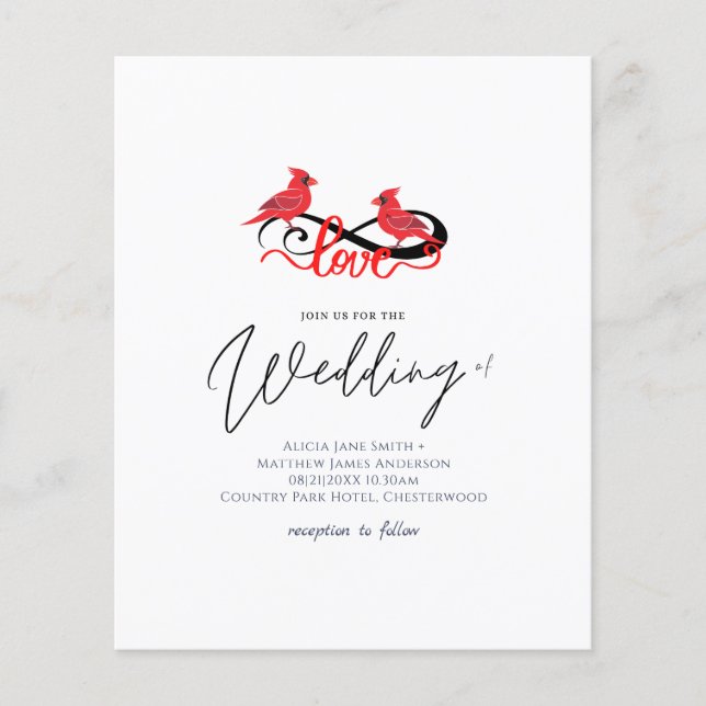 Red Cardinal Infinity Love Wedding Invitation (Front)