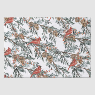Red Cardinal Juniper Branches Berries Tissue Paper