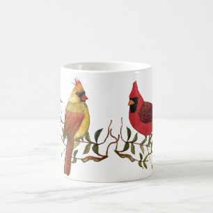 Red Cardinal Lovebirds White Coffee Mug