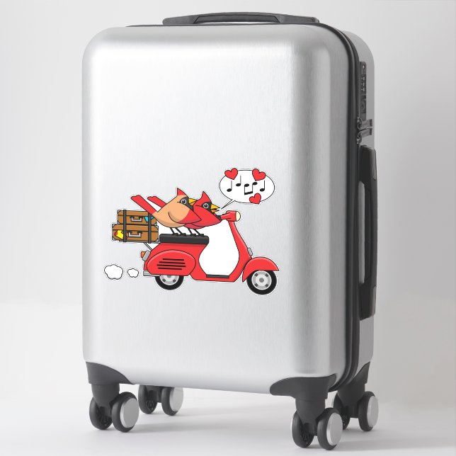 Red Cardinal Lovers on Scooter (Suitcase)