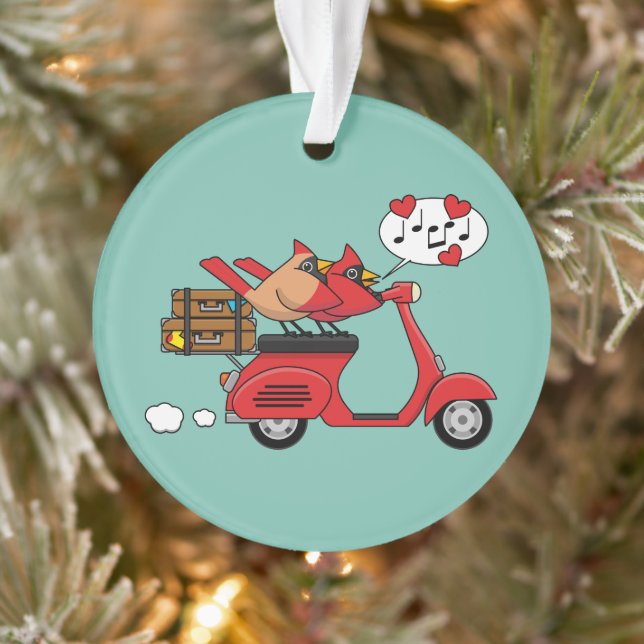 Red Cardinal Lovers on Scooter Ornament (Tree)