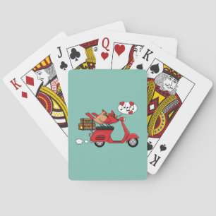 Red Cardinal Lovers on Scooter Playing Cards
