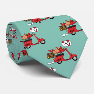 Red Cardinal Lovers on Scooter Tie
