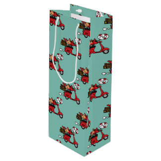 Red Cardinal Lovers on Scooter Wine Gift Bag