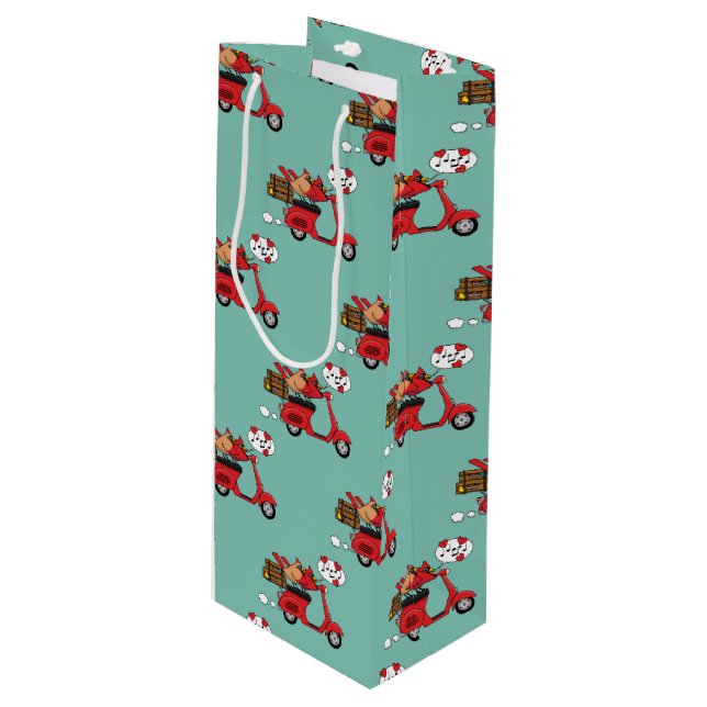 Red Cardinal Lovers on Scooter Wine Gift Bag (Front Angled)
