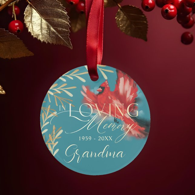Red Cardinal Loving Memory Grandma Memorial Photo Ornament (Red Cardinal Loving Memory Grandma Memorial Photo Ornament)
