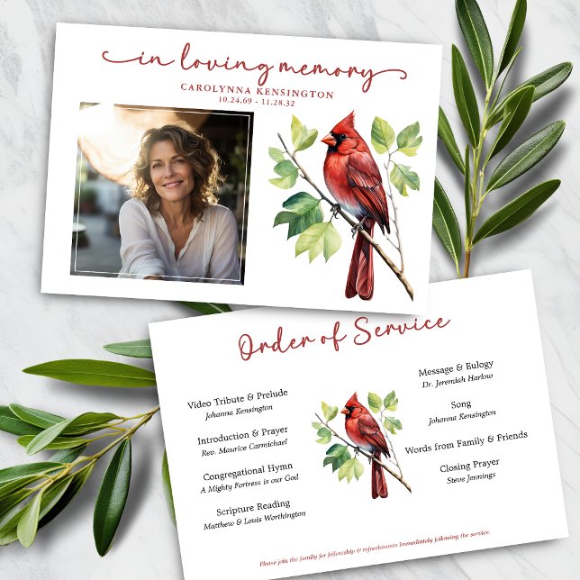 Red Cardinal Memorial Funeral Program Invitation (Red Cardinal Memorial Funeral Program)